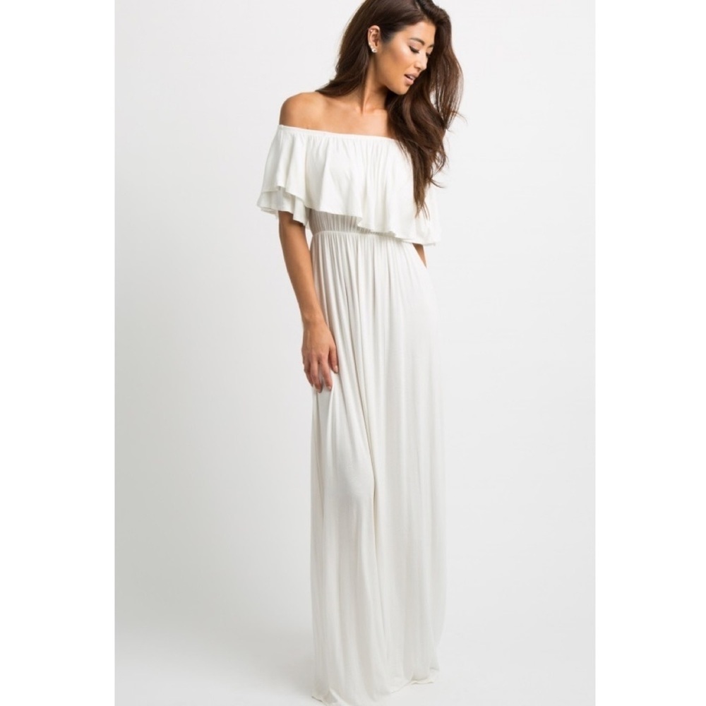 PinkBlush off the shoulder ruffle maxi dress nwot